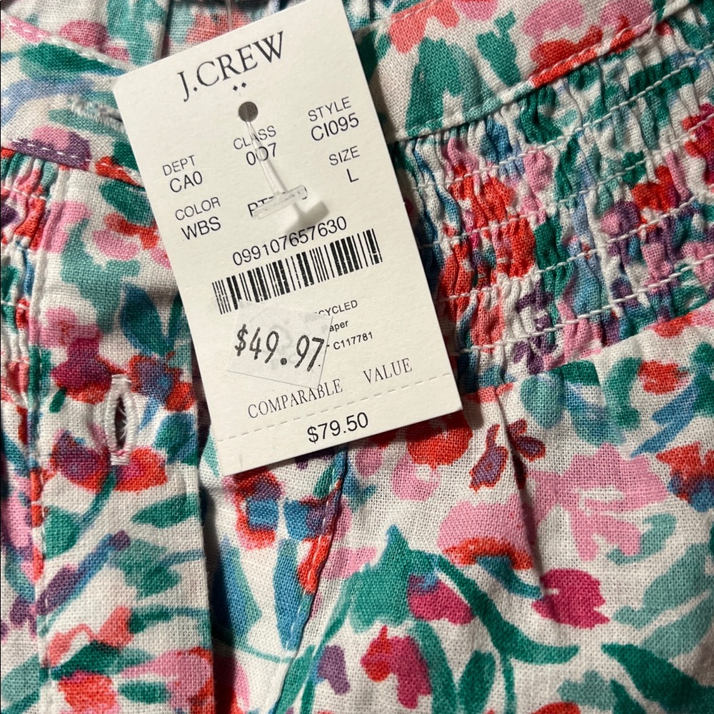 NWT, J.CREW FLORAL, SHORT SLEEVE TOP, COTTON/LINEN SIZE L - Picture 9 of 10